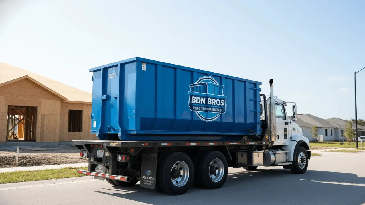 40 yard dumpster loaded with mixed debris at a commercial work site near Bradenton, FL