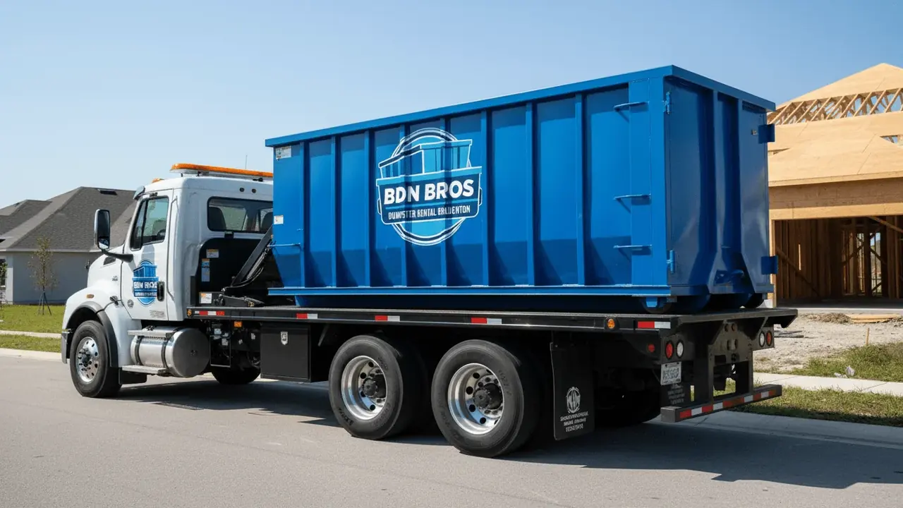 Roll-off dumpster delivered in Cortez, FL by BDN Bros Dumpster Rental Bradenton Roll-off dumpster delivered in Cortez, FL by BDN Bros Dumpster Rental Bradenton