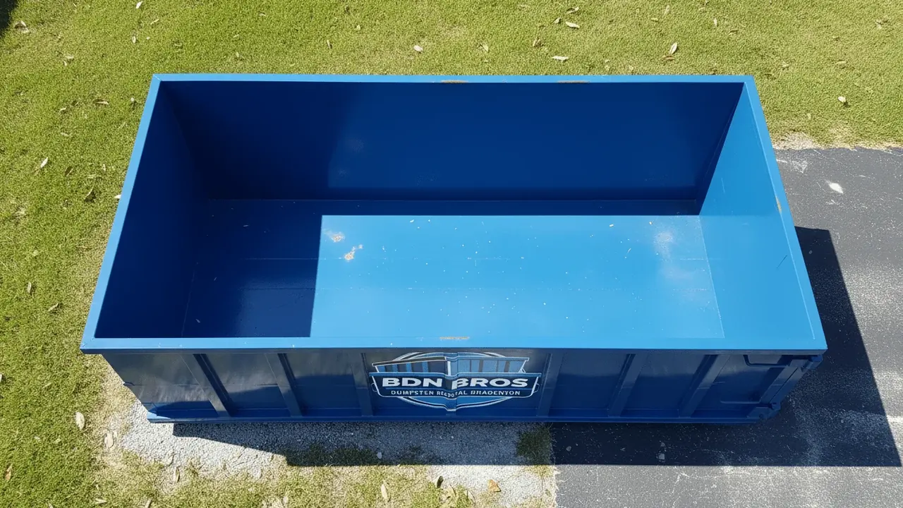 Licensed and insured dumpster rental Licensed and insured BDN Bros Dumpster Rental Bradenton roll-off container staged in Bradenton, FL